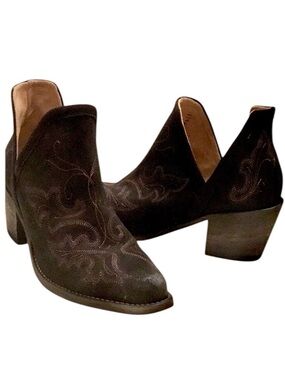 Circle G Western Black Suede Leather Embroidered Shoe Booties Size: 9.5